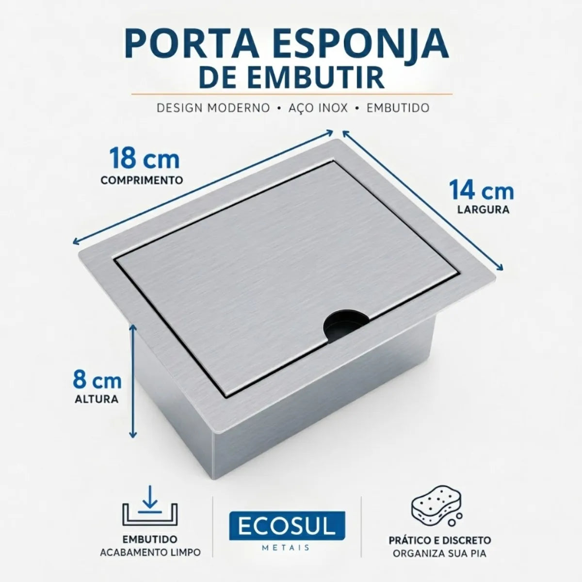 Porta esponja inox de embutir para bancada de cozinha