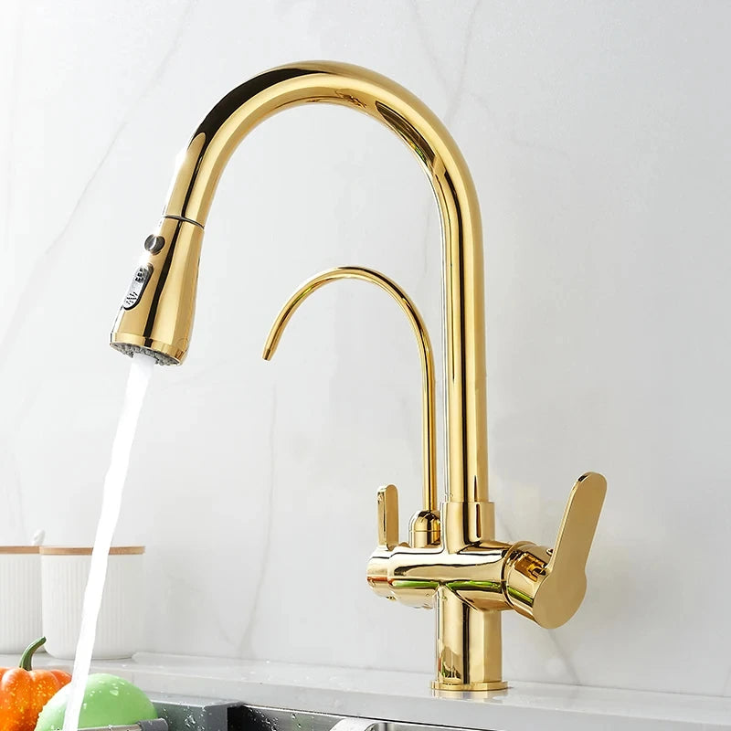 Torneira Gourmet com filtro Dourada e jato extensível - foto do produto 8