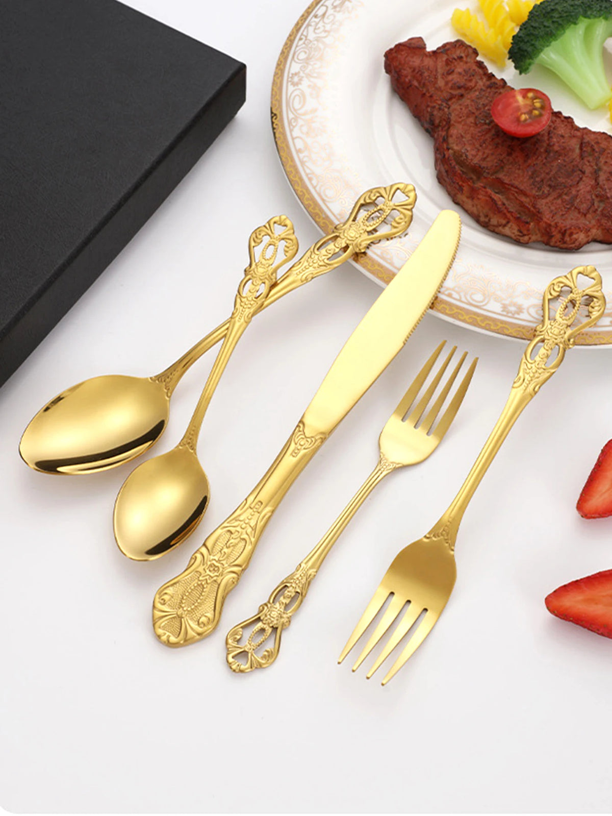 Conjunto Talher 30 Pcs Dourado Aço inoxidável