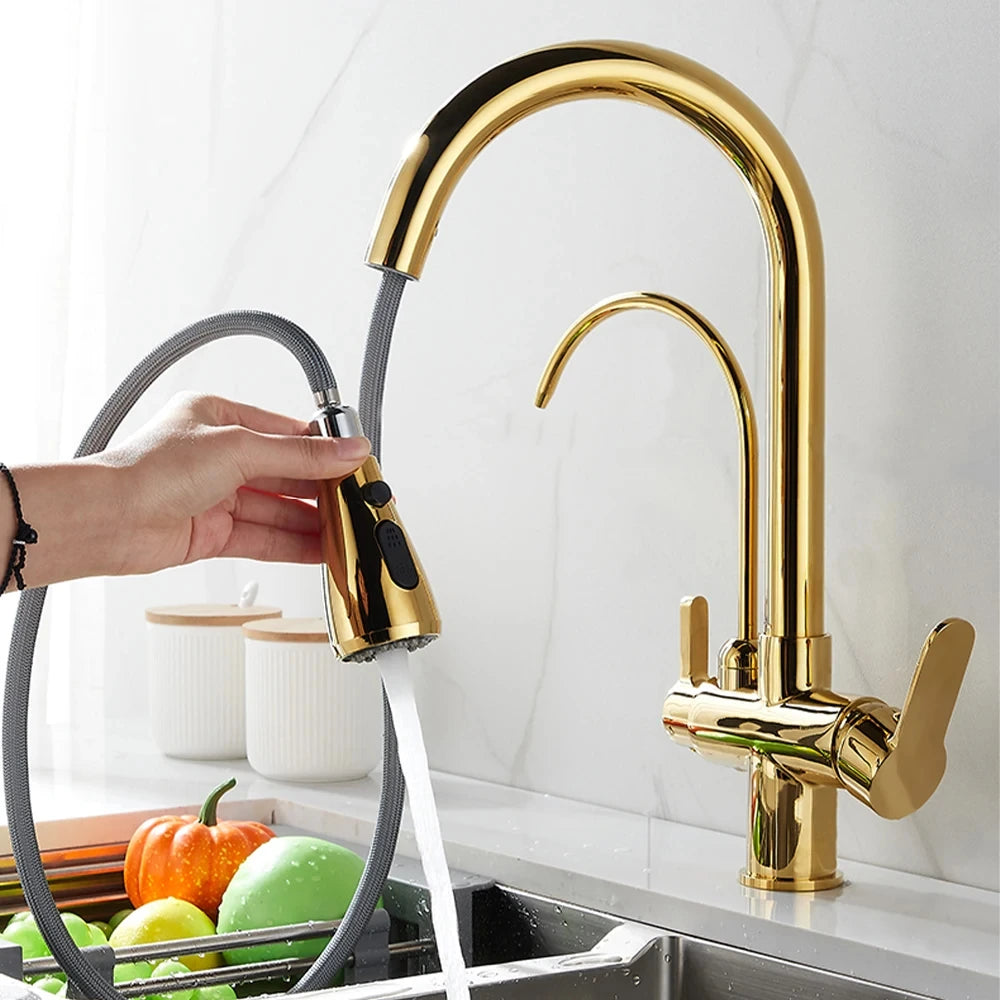 Torneira Gourmet com filtro Dourada e jato extensível - foto do produto 7