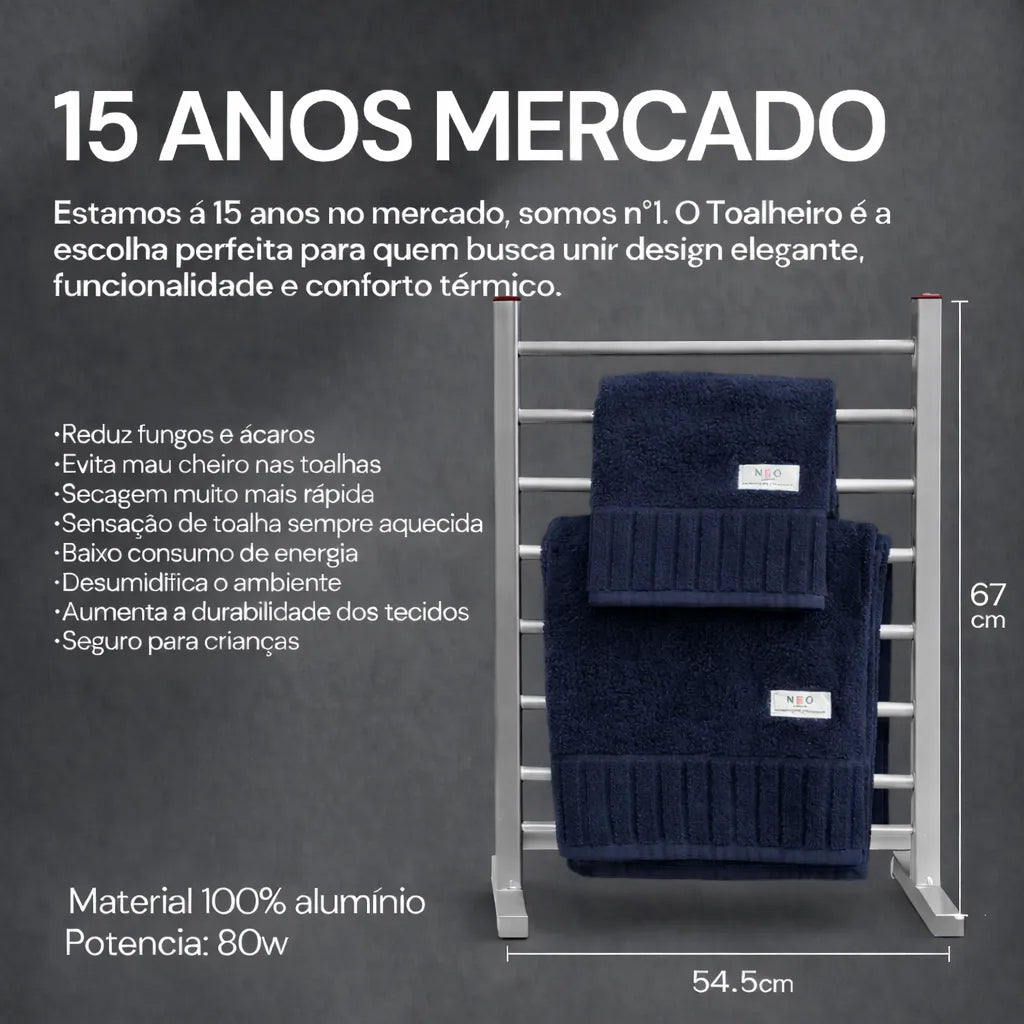 Toalheiro Térmico Elétrico Aquecido Grande Com Base De Chão Para Toalhas Prata