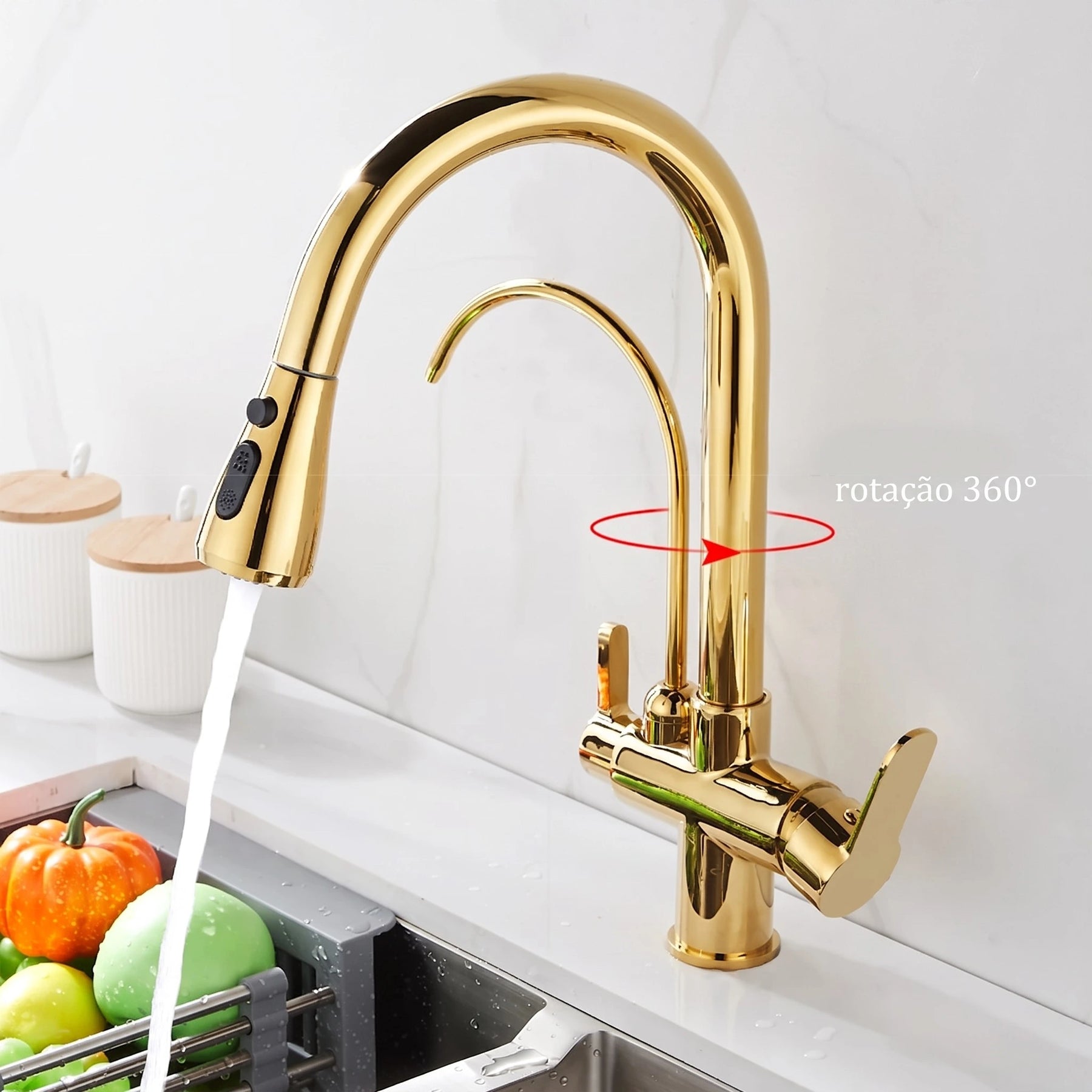 Torneira Gourmet com filtro Dourada e jato extensível - foto do produto 6