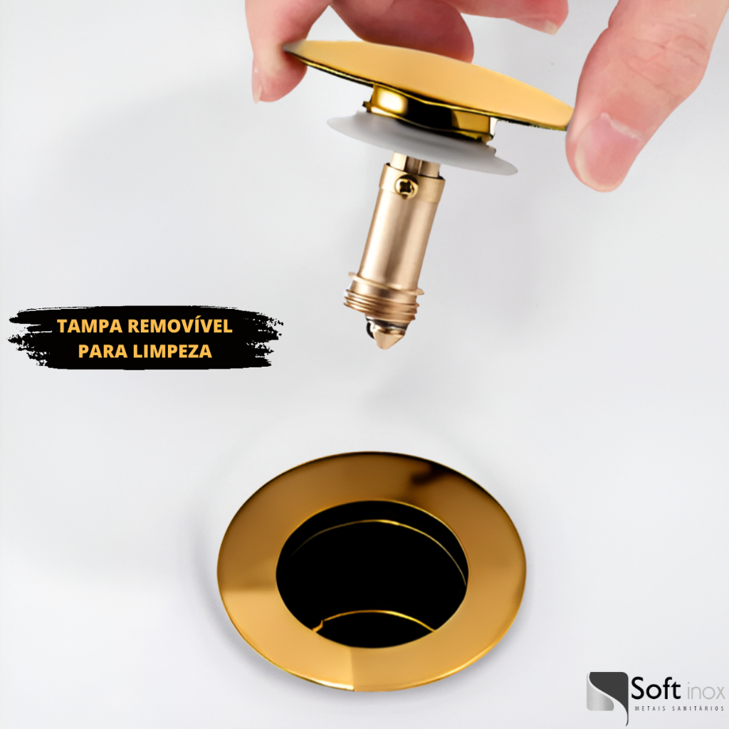 Válvula Click De Inox Ralo P/ Cuba Pia de Banheiro Lavatório 7/8 Dourada Gold 3cm