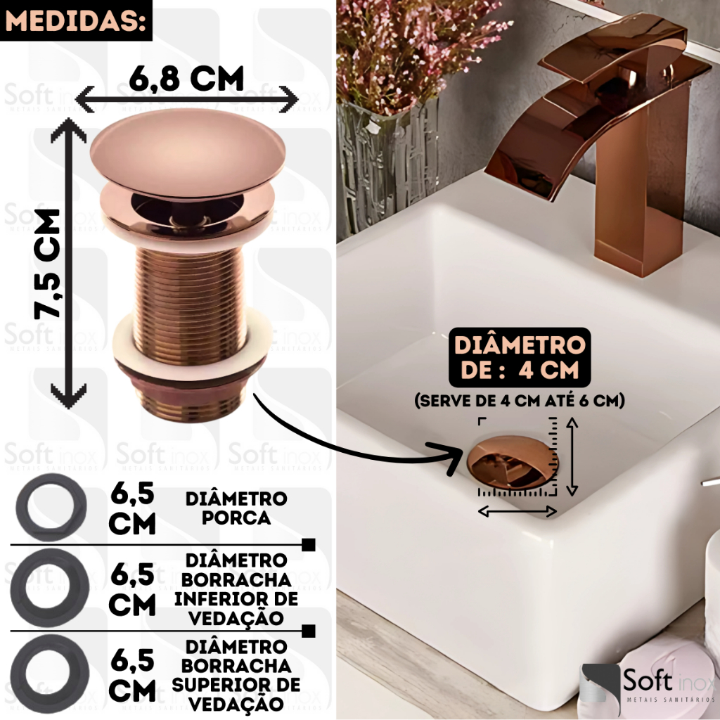 Válvula Click De Inox Ralo P/ Cuba Pia de Banheiro Lavatório 1.1/4 Rose Gold válvula click,
valvula click pia banheiro,
valvula de click para cuba,
Metais,de 4cm