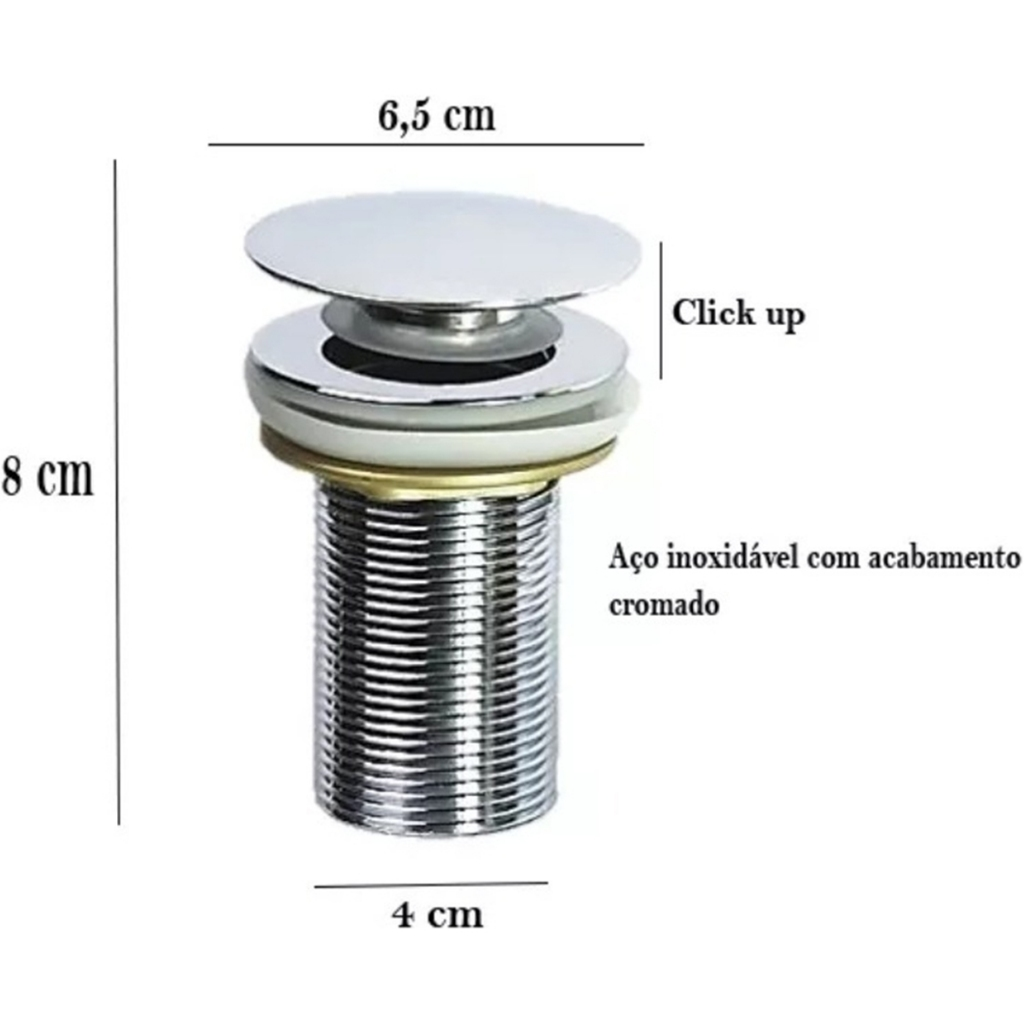 Válvula Click Up Inteligente 1/4 Ralo Veda Cheiro Metal Inox Para Pia Cuba Banheiro E27 Cromado