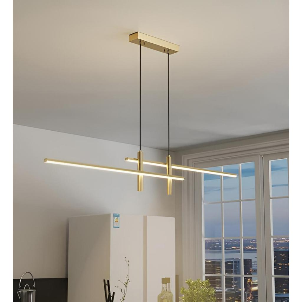 Pendente moderno slim minimalista 2 mini dicroicas e 2 perfis lineares LED integrado 1,00m