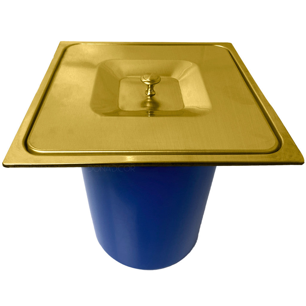 Lixeira De Embutir Quadrada Dourado Escovado Inox Cesto Lixo 5L Pia Cozinha Bancada Granito Mármore