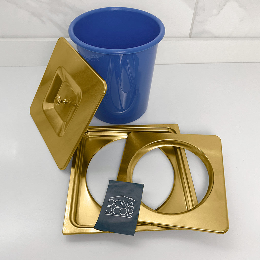 Lixeira De Embutir Quadrada Dourado Escovado Inox Cesto Lixo 5L Pia Cozinha Bancada Granito Mármore