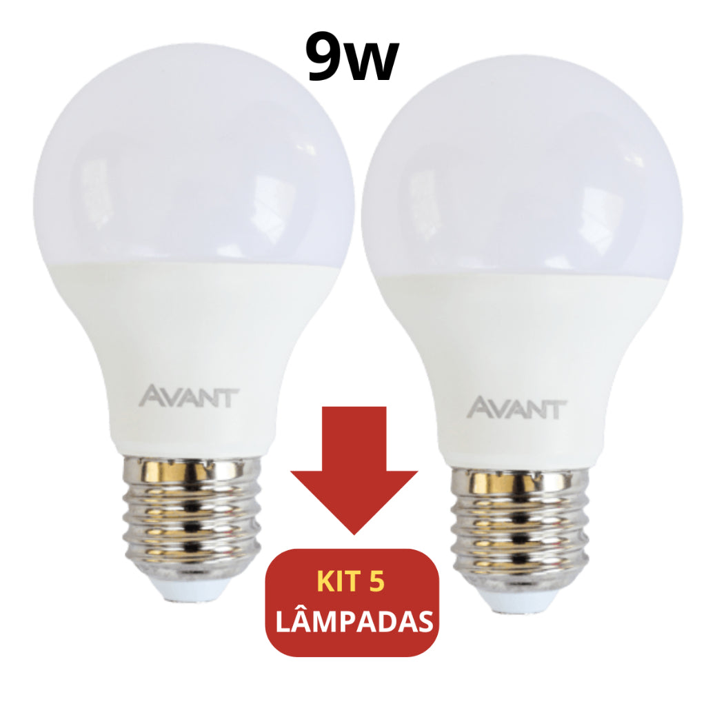Kit 5 Lâmpada Led Bulbo 9W 6500k Branco Frio E27 Avant