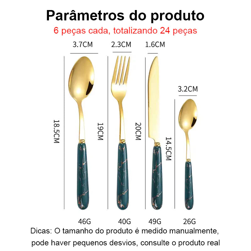 Jogo De Talheres Dourado 24 Peças
