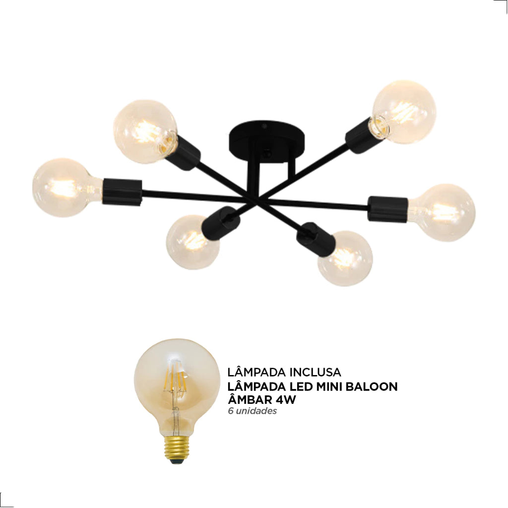 Lustre Para Sala Moderno Dourado 6 Lâmpadas