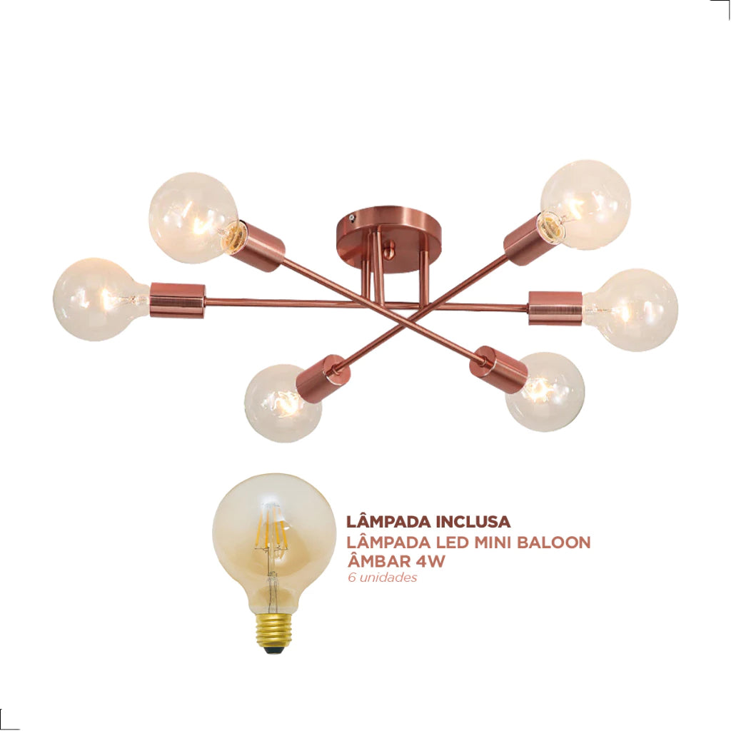 Lustre Para Sala Moderno Dourado 6 Lâmpadas