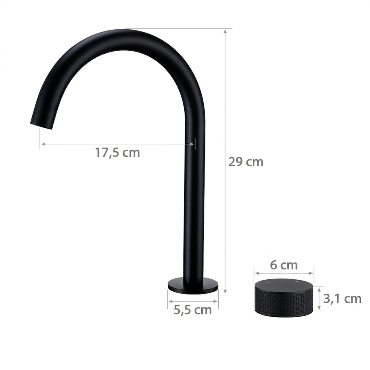 Torneira Misturador Banheiro Cascata Bancada 360° Aço Inox 2 Furos Preto Fosco - medidas da torneira de bancada 2 furos