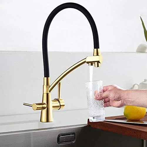 Torneira Gourmet com Filtro Dourado Escovado para cozinha