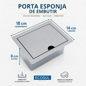 Porta esponja inox de embutir para bancada de cozinha