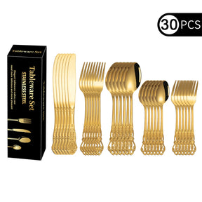 Conjunto Talher 30 Pcs Dourado Aço inoxidável