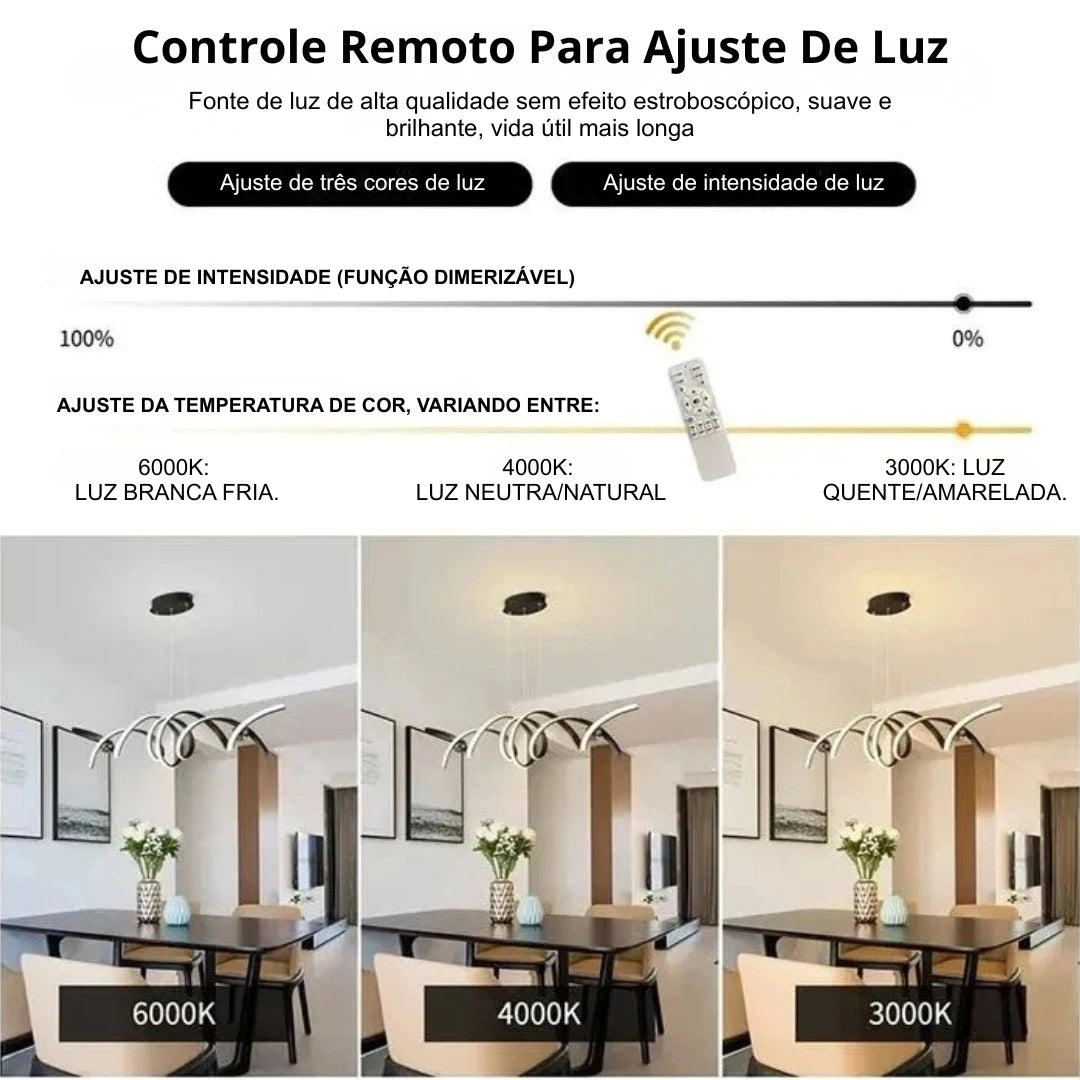 Lustre Pendente de Linear Ondas Minimalista - Toque De Casa