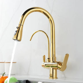Torneira Gourmet Monocomando com Filtro e Jato Extensível Dourada