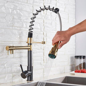 Torneira Gourmet Cozinha com Extensor Preto com Dourado Quente e Fria