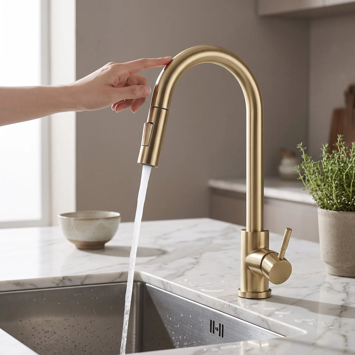 Torneira Touch 360 Dourado Escovado para cozinha - foto do produto 1