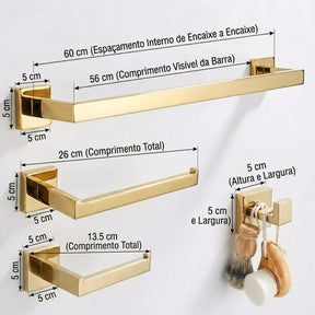Kit Acessórios para Banheiro 4 Peças Inox Dourado 60cm