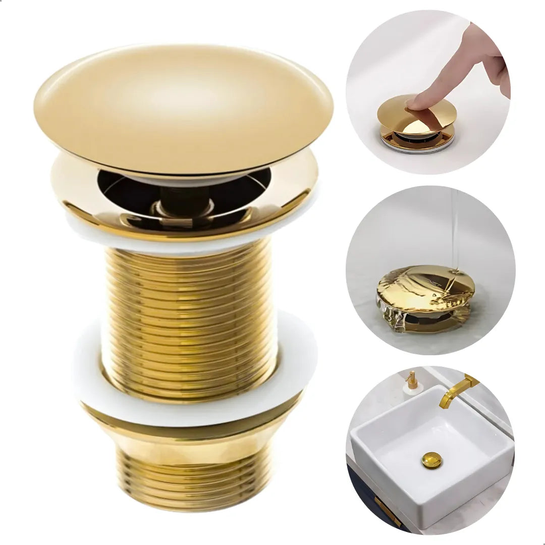 Válvula Click De Inox P/ Cuba Pia de Banheiro Lavatório Dourada Gold de 4cm