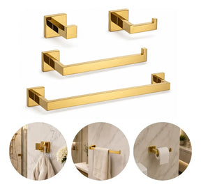 Kit Acessórios para Banheiro 4 Peças Inox Dourado 60cm