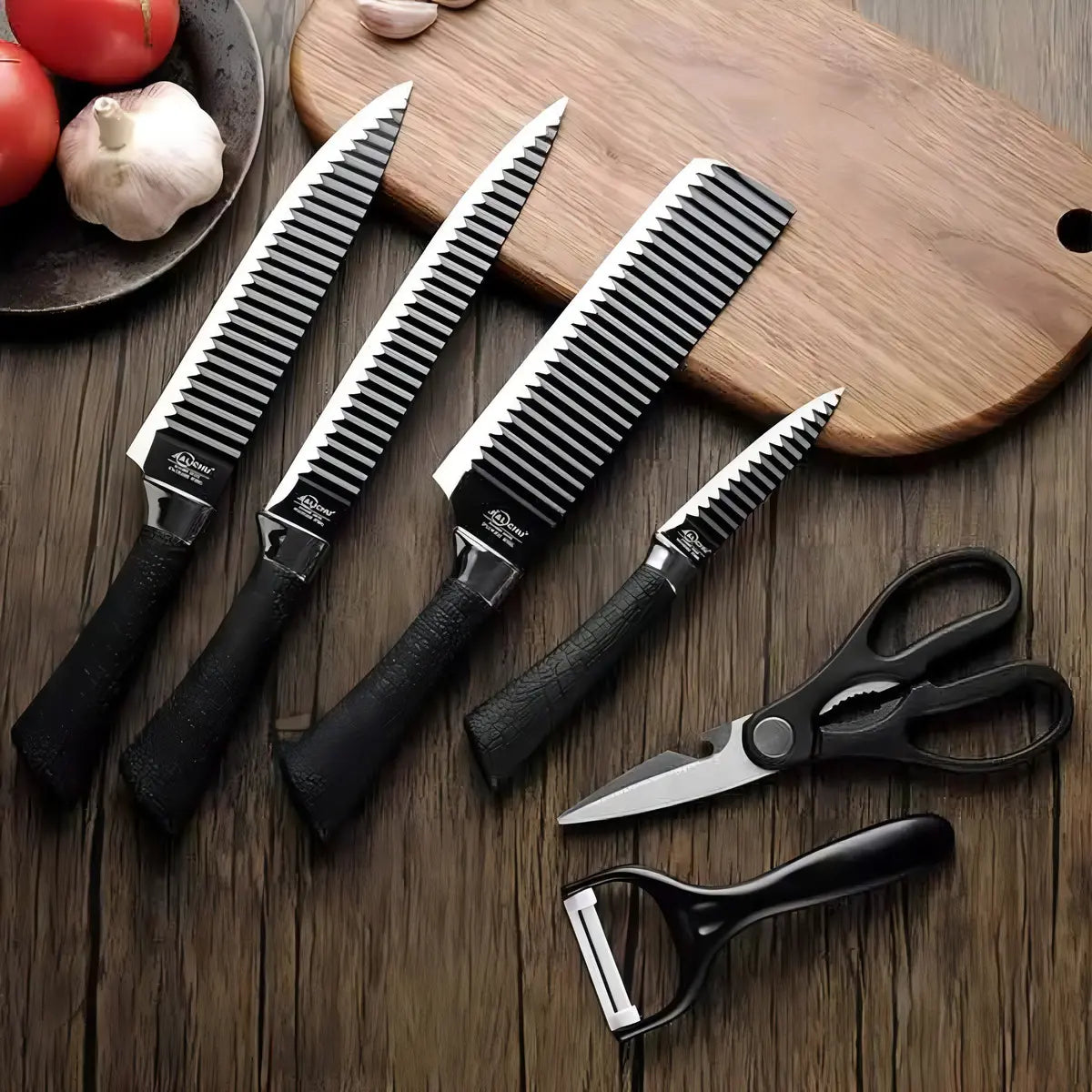 Conjunto de Facas Antiaderentes 6 Peças com Padrão Ondulado
