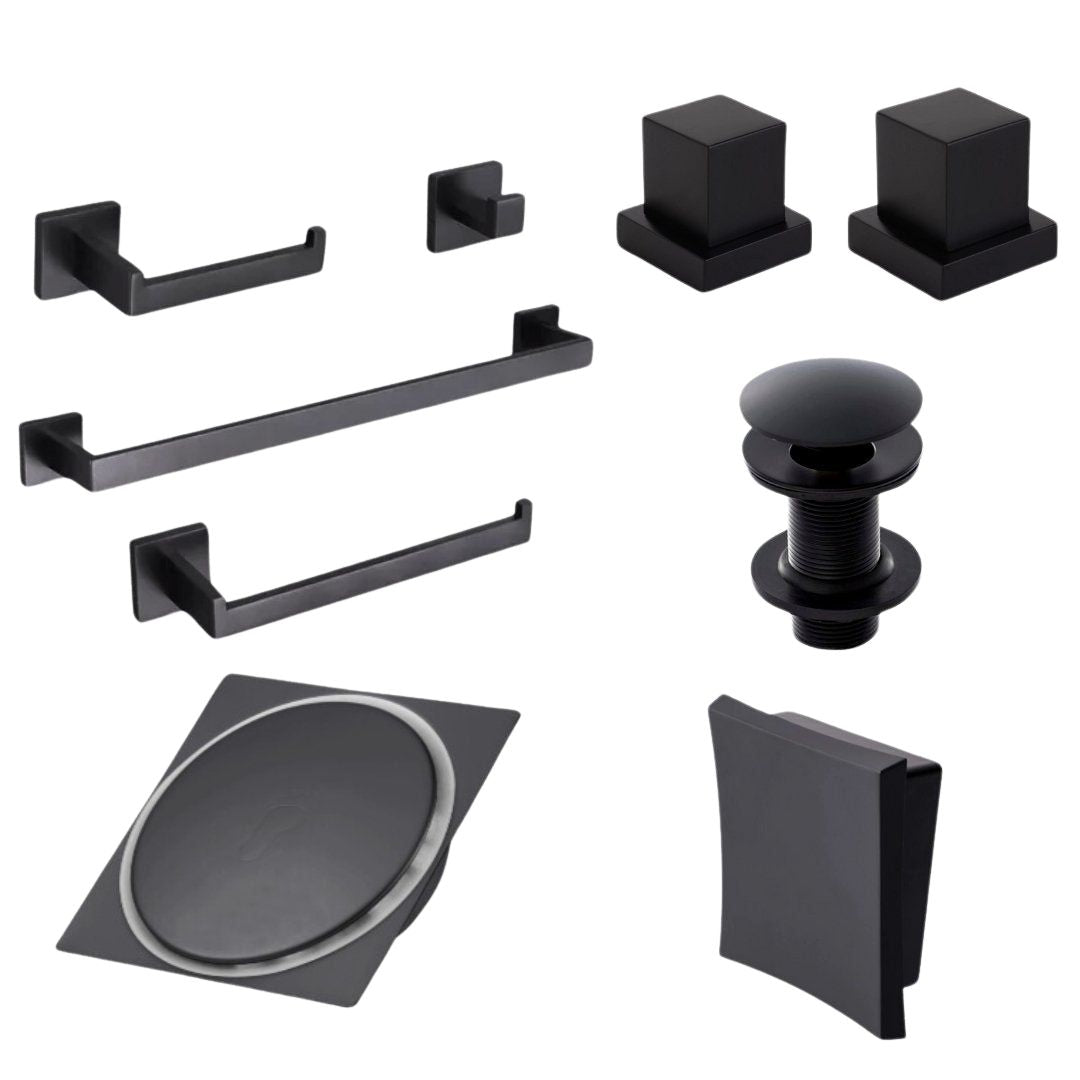 Kit Completo "Bella Essenza" - Conjunto de Acabamentos para Banheiro com 9 Peças — Preto