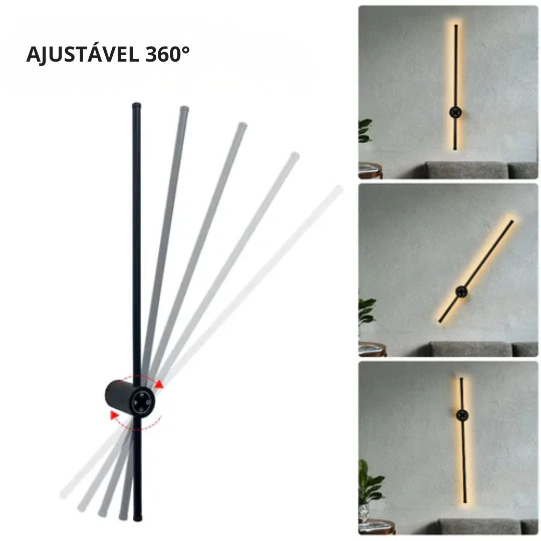 Arandela Linear de Parede Interna Ajustável 360° Dimerizável Touch LED