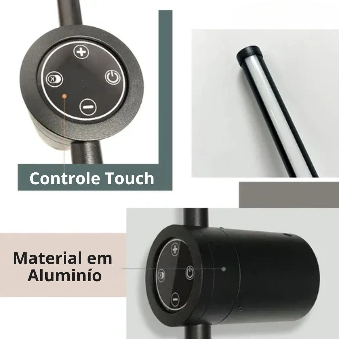 Arandela Linear de Parede Interna Ajustável 360° Dimerizável Touch LED