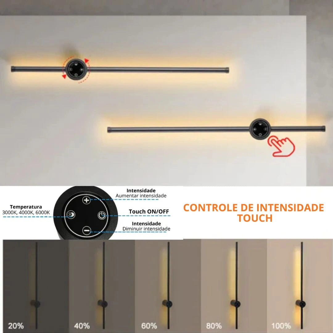 Arandela Linear de Parede Interna Ajustável 360° Dimerizável Touch LED