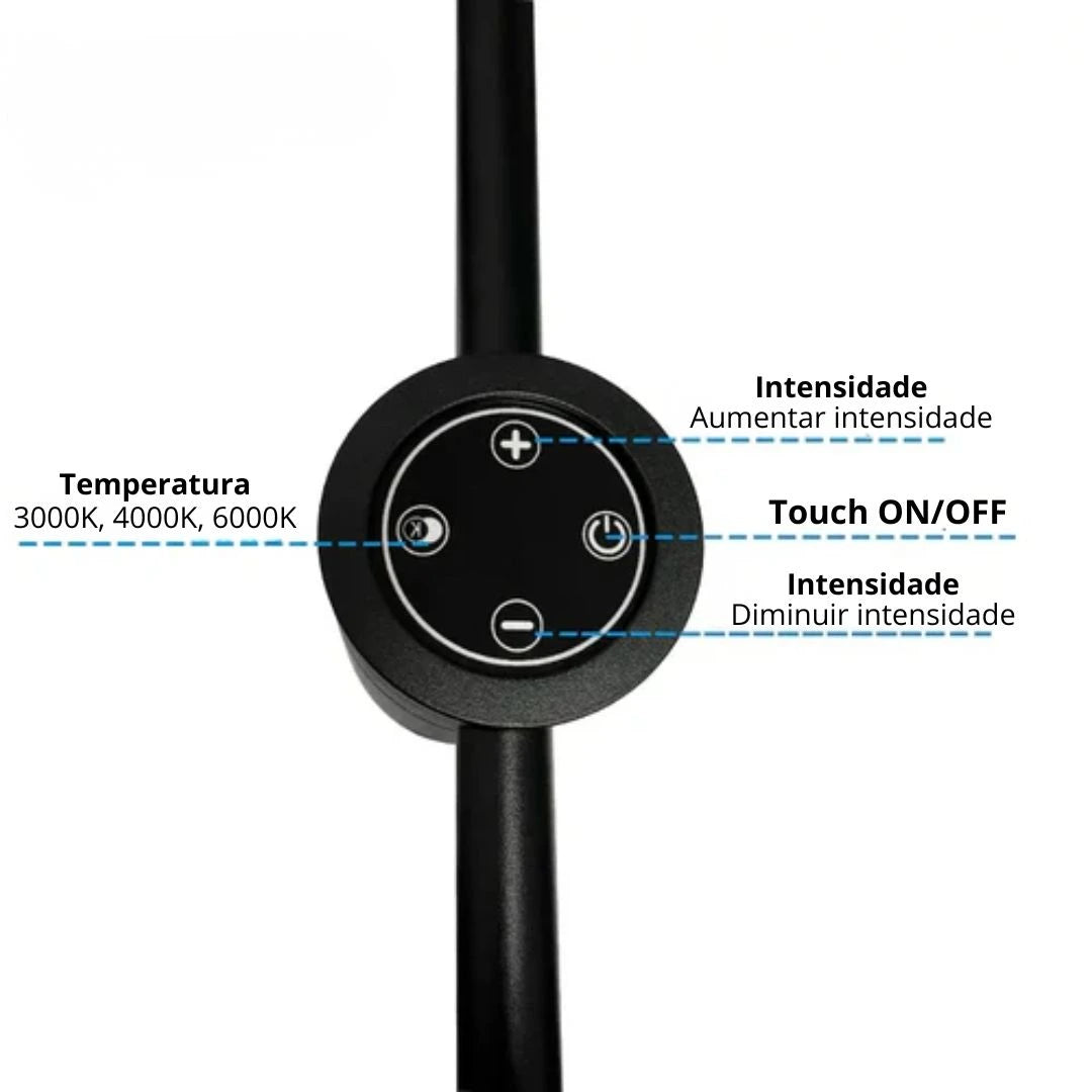 Arandela Linear de Parede Interna Ajustável 360° Dimerizável Touch LED