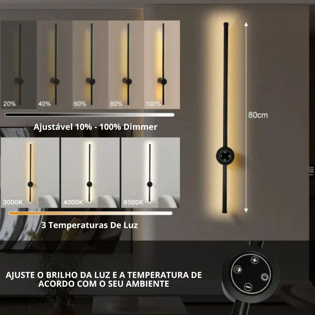 Arandela Linear de Parede Interna Ajustável 360° Dimerizável Touch LED