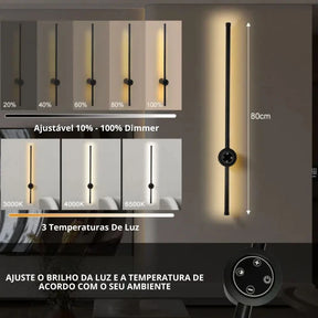 Arandela Linear de Parede Interna Ajustável 360° Dimerizável Touch LED