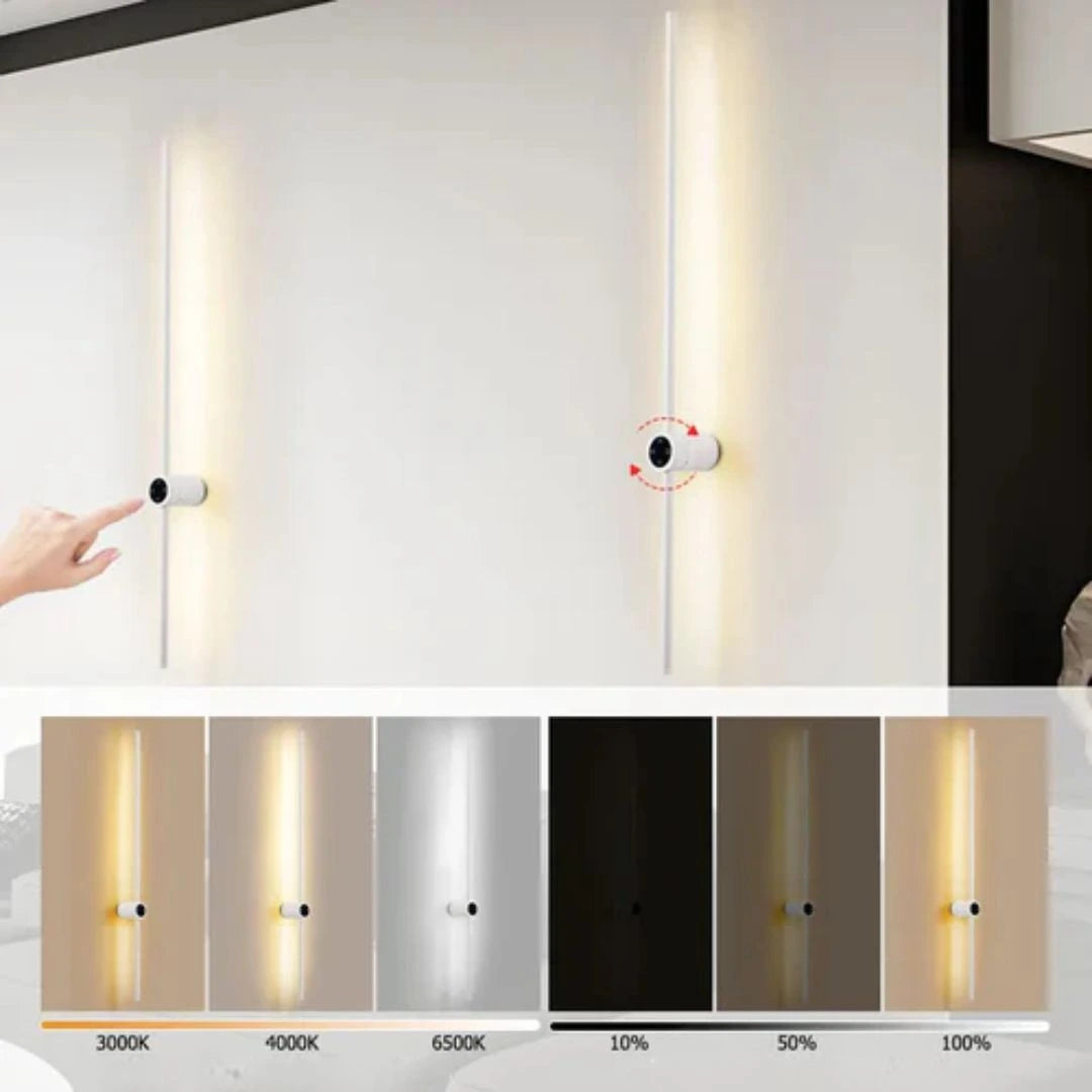 Arandela Linear de Parede Interna Ajustável 360° Dimerizável Touch LED