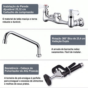 Torneira de Cozinha Industrial Comercial Pré-Lavagem Cromado