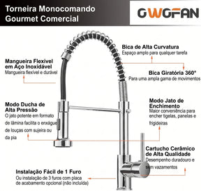 Torneira Gourmet Cozinha com Extensor Cromada Quente e Fria
