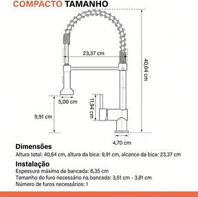 Torneira Gourmet Cozinha com Extensor Cromada Quente e Fria