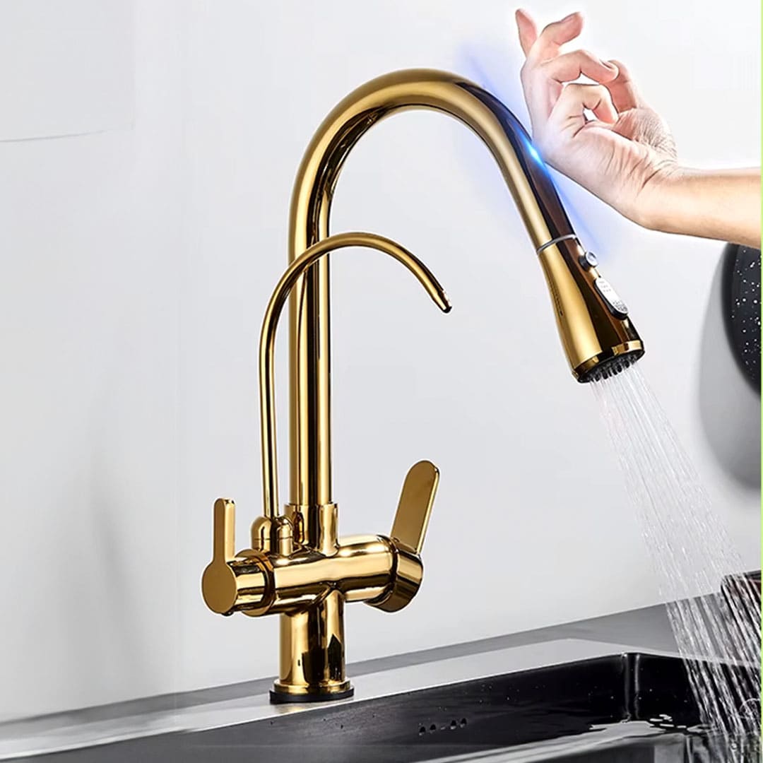 Torneira Touch Monocomando Para Cozinha Gourmet Com Filtro — Dourado