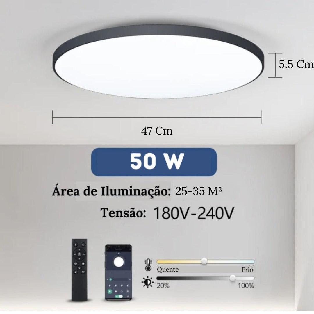 Luminária de Teto Plafon Led Sobrepor Redondo Moderno Com Controle