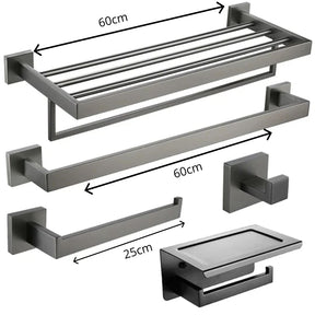 Kit Acessórios Para Banheiro Completo 5 Peças Inox Toalheiro De Banheiro Grafite Escovado