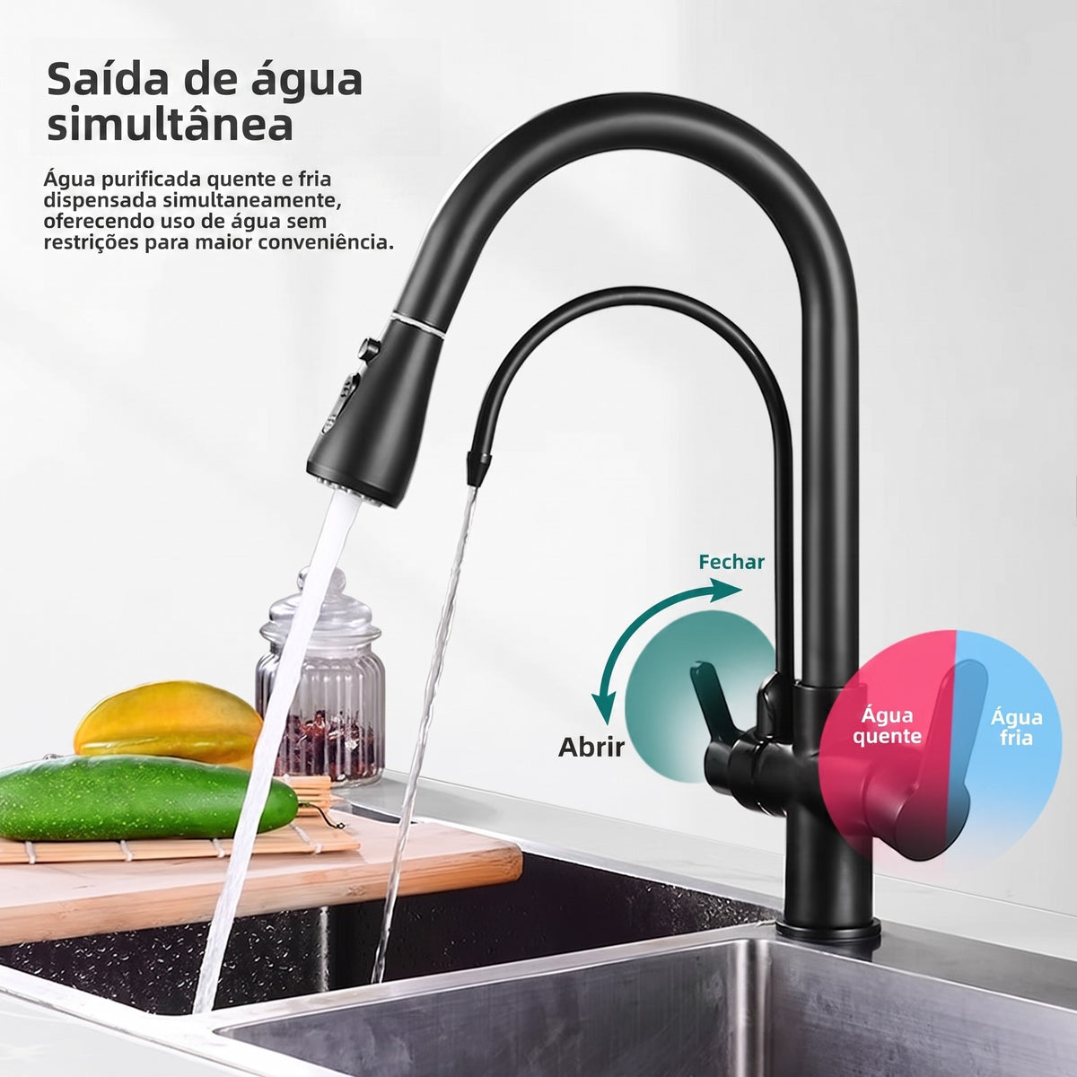 Torneira Gourmet com filtro Preto Fosco e jato extensível - foto do produto 2