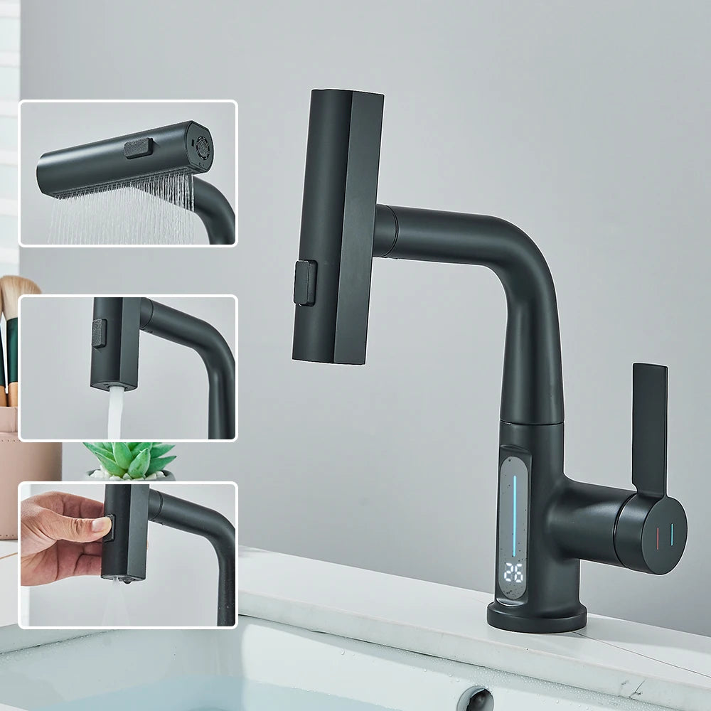Torneira Para Banheiro Monocomando Digital Cascata — Preto