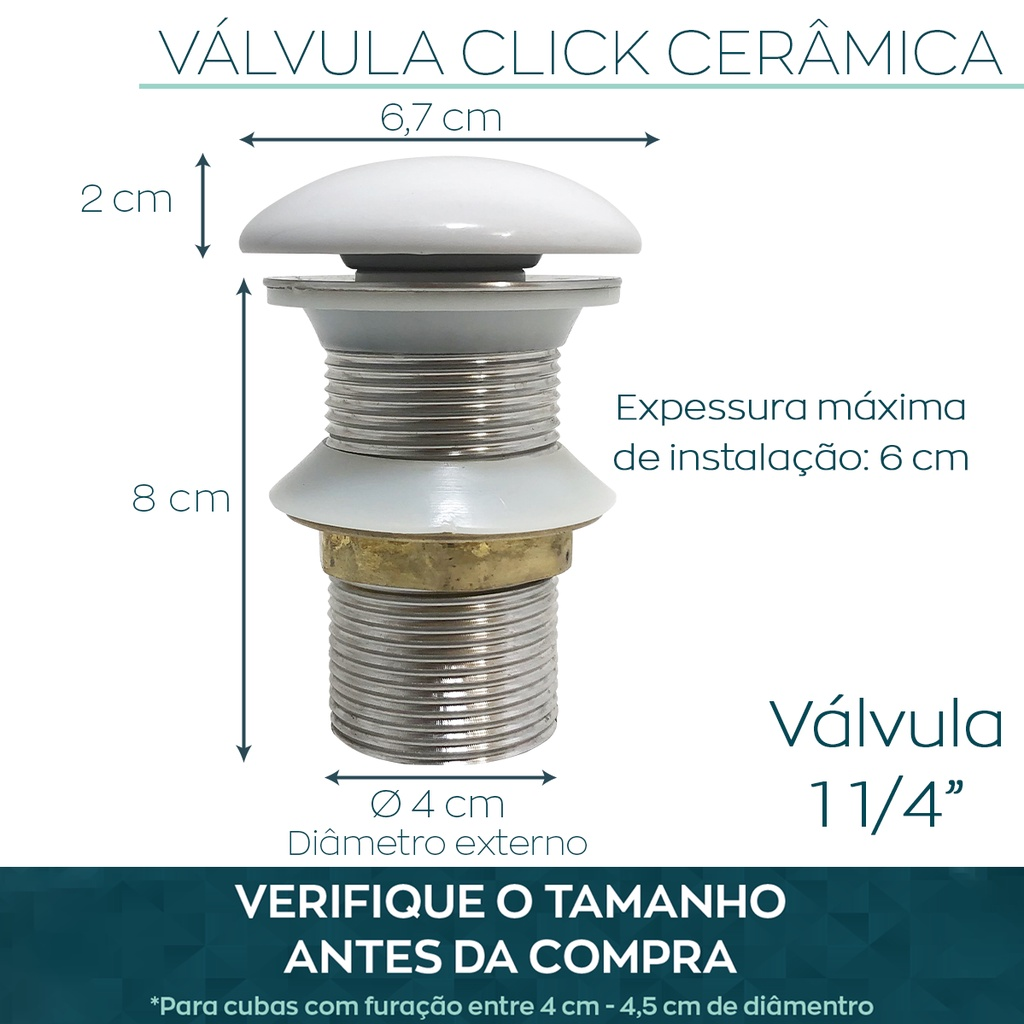 Ralo Pia 1 1/4 Ceramica Valvula Click Branca Cuba Banheiro escoamento lavatorio lavabo válvula click,
valvula click pia banheiro,
valvula de click para cuba,
Metais,