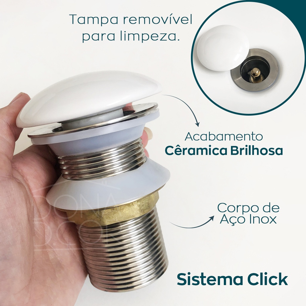Ralo Pia 1 1/4 Ceramica Valvula Click Branca Cuba Banheiro escoamento lavatorio lavabo válvula click,
valvula click pia banheiro,
valvula de click para cuba,
Metais,