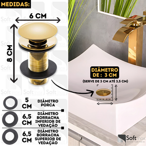 Válvula Click De Inox Ralo P/ Cuba Pia de Banheiro Lavatório 7/8 Dourada Gold 3cm