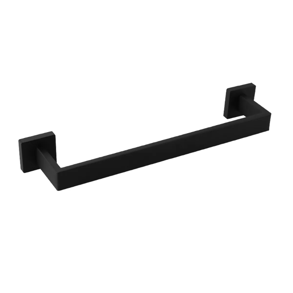 Porta Toalha De Banheiro Inox Quadrado Suporte Toalheiro 40/60cm — Preto