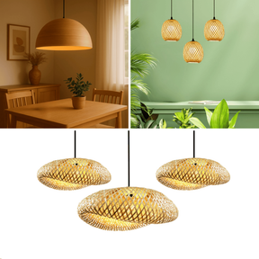 Lustre Luminaria Pendente teto bambu palha Fibra Natural Artesanal Madeira Decorativo Ambientes Restaurante Bivolt E27