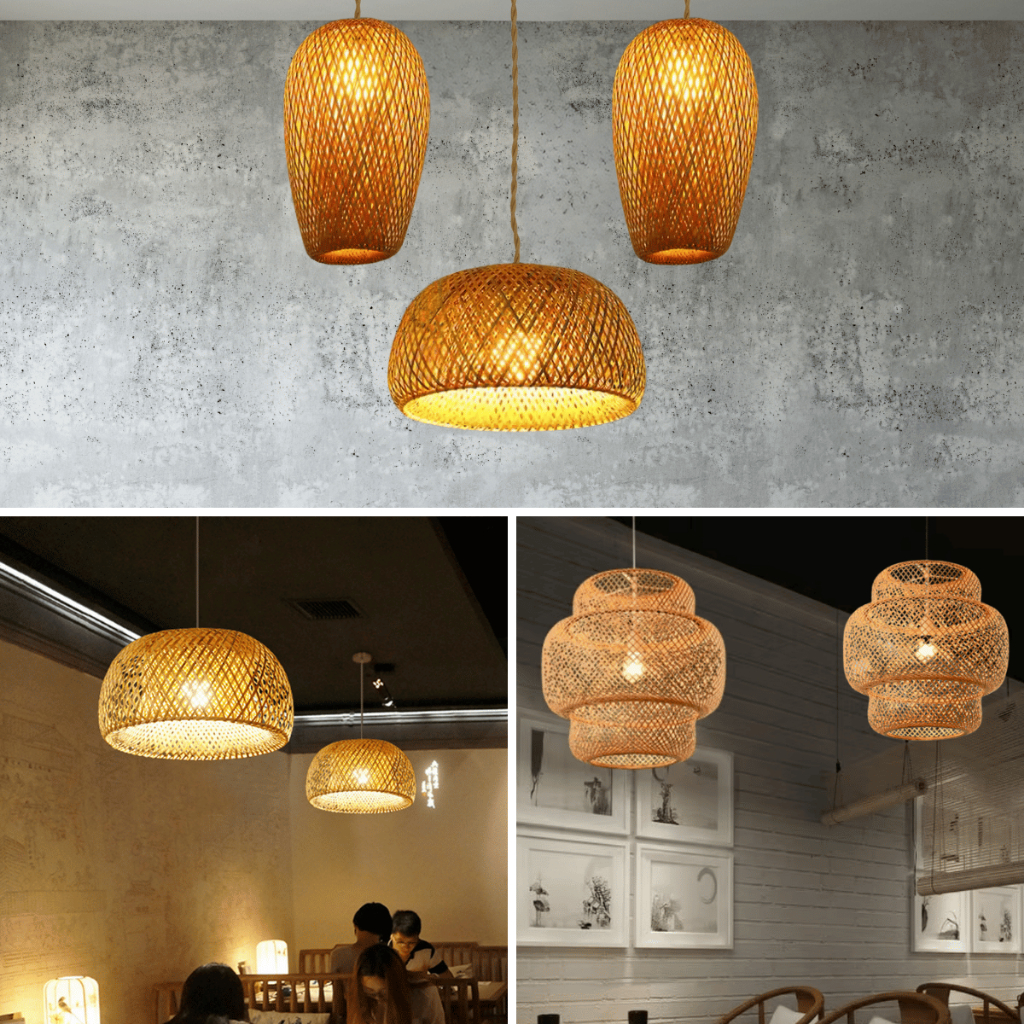 Lustre Luminaria Pendente teto bambu palha Fibra Natural Artesanal Madeira Decorativo Ambientes Restaurante Bivolt E27